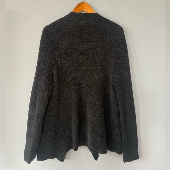 Eileen Fisher Black Textured Silk Blend Open Cardigan Sweater Size Medium - Picture 6 of 8